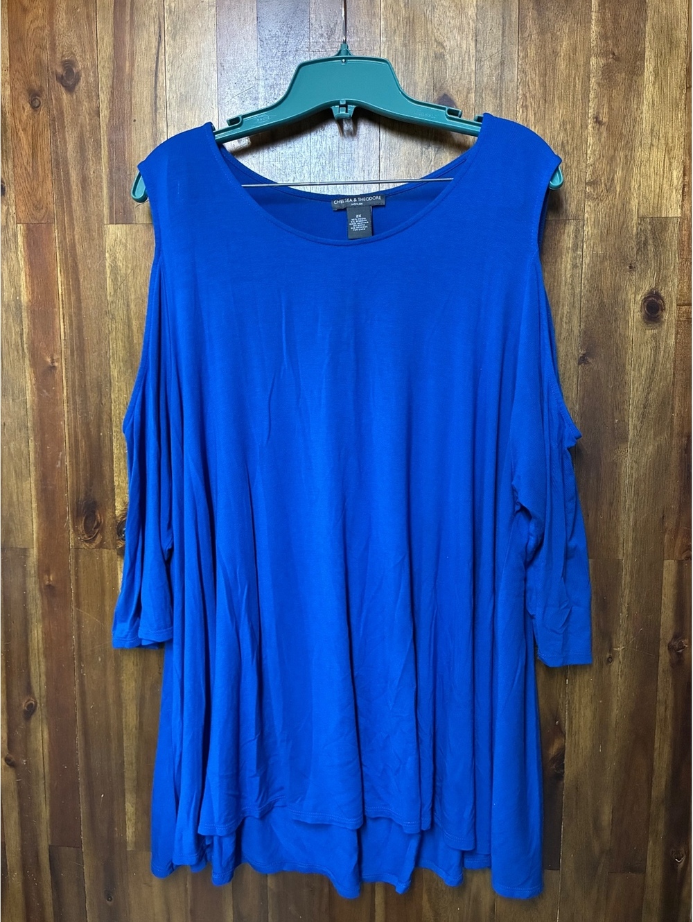 Chelsea & Theodore Cobalt Blue Cold Shoulder Tunic Top 2X Modal Y2K Boho